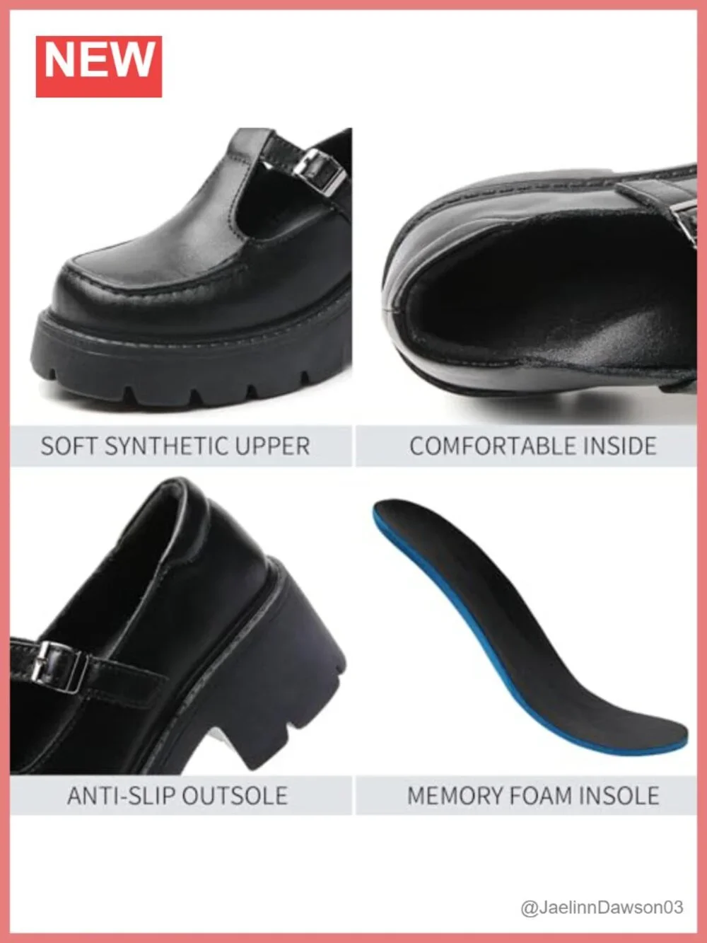 Women's Platform Loafers Adjustable T-Strap Chunky Faux Leather Shoes